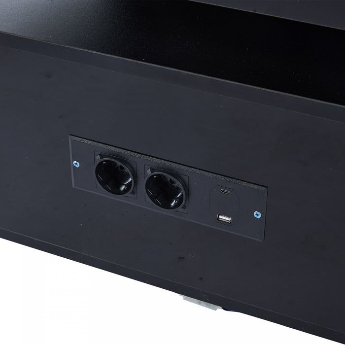 Lumina 39.3 Inch High-Gloss Coffee Table with LED Lights, USB Port and Transparent Doors, Black