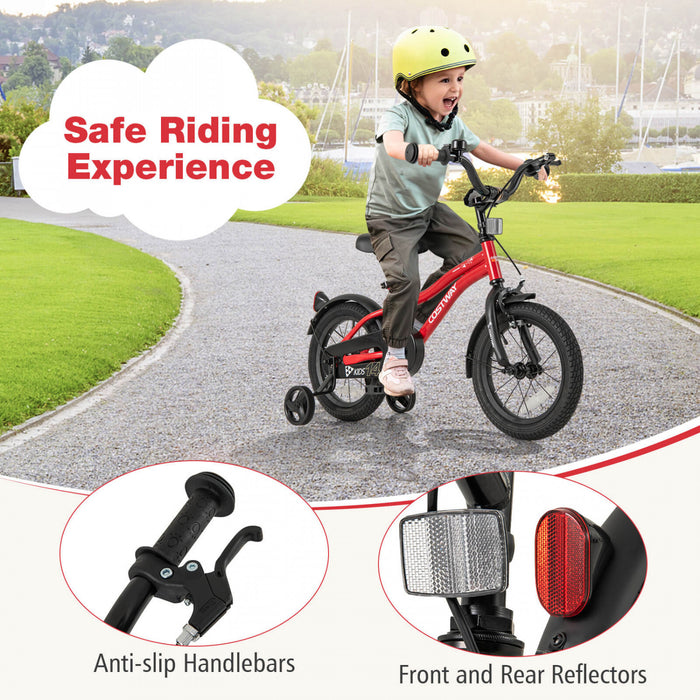 Costway 14\" Kids Bike For 3-5 Years Old Boys & Girls With Adjustable Seat Handbrake Reflectors Red