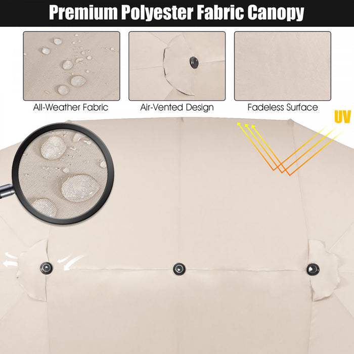 Costway 15FT Patio Double-Sided Umbrella Crank Outdoor Garden Market Sun Shade Beige