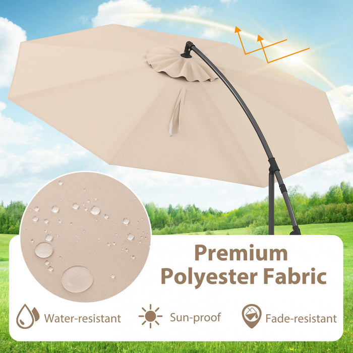 Costway 10 FT Patio Offset Umbrella w/8 Ribs Cross Base Tilt Beige