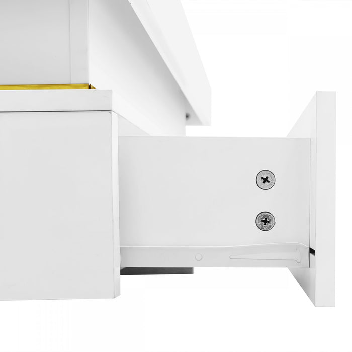 Ava High-Gloss Coffee Table with Storage Drawers and Gold Accents,White