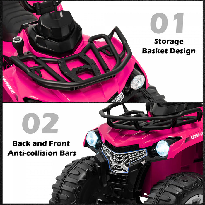 Costway 12v Kids Ride On Atv Electric 4-wheeler Quad 2 Speeds W/ Mp3 & Headlights Pink