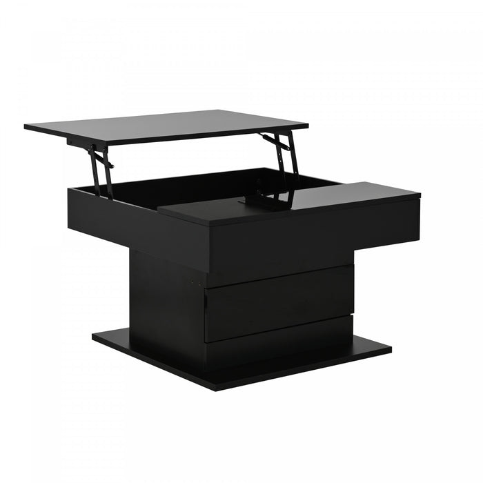 Aspire 27.5 Inch Square Rotating Lift-Top Coffee Table with High-Gloss Finish and Hidden Storage, Black