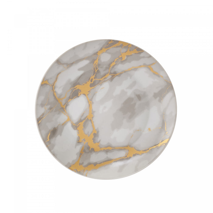 20-Piece Grey Marble Porcelain Dinnerware Set with Gold Veining & Gold Flatware