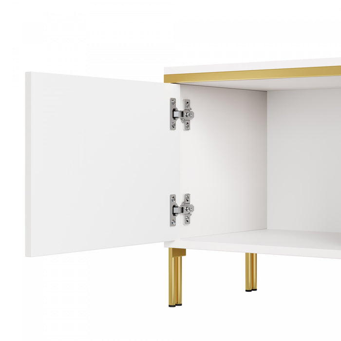 Croma 67 Inch Modern High-Gloss TV Stand with Cable Management and Gold Trim, White