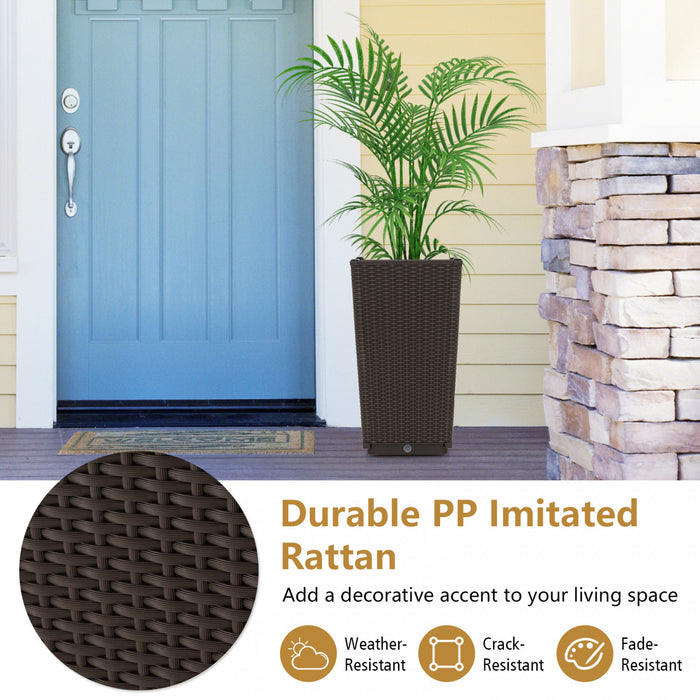 Costway 2pcs Outdoor Wicker Flower Pot 22.5\"tall Planters With Drainage Hole Coffee