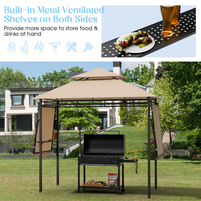 13.5' X 4' Patio Bbq Grill Gazebo Side Awnings Shelves 2-tier Canopy Outdoor
