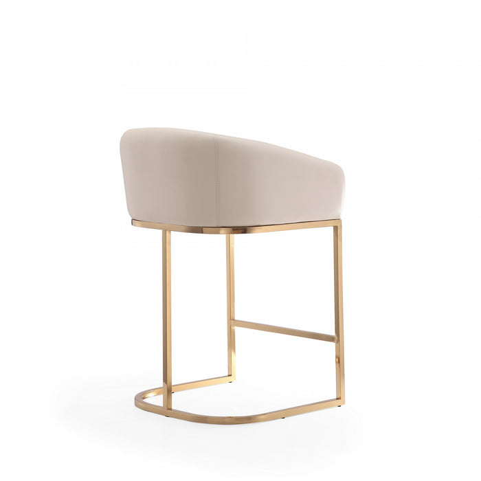 Louvre Mid-Century Modern Metal Upholstered Counter Stool in Cream - Set of 2
