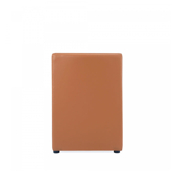 Anna Square Modern Vegan Leather Armchair in Saddle Brown - Set of 2