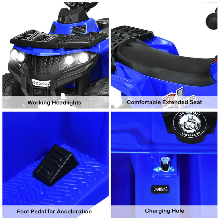 6v Battery Powered Kids Ride On Atv 4-wheeler Quad W/ Mp3 & Led Headlight Blue