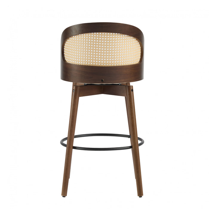 Calvin Indoor Counter Height Swivel Bar Stool Set of 2 with Ergonomic Backrest,Walnut