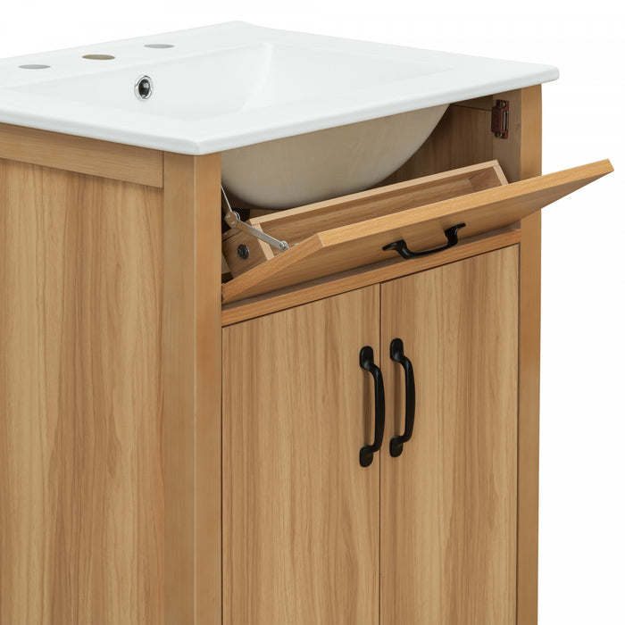 Nolan 24 Inch Modern Wood Bathroom Vanity with Ceramic Sink & Storage, Brown