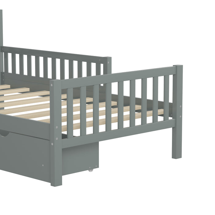 Emma Wood Platform Bed with Guardrails and Storage Drawers,Twin Size - Grey