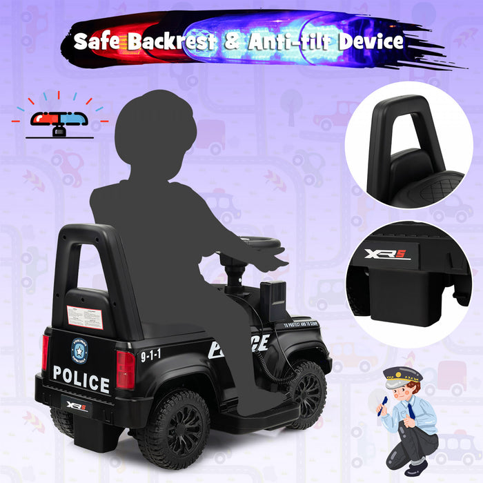 2-in-1 6v Kids Ride On Police Car Toddler Push Car W/ Megaphone & Siren Black