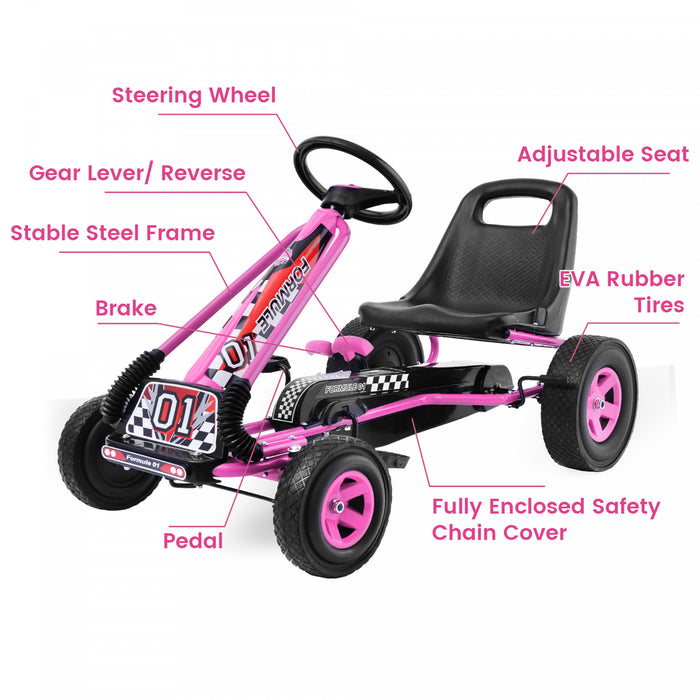 Costway Go Kart 4 Wheel Pedal Powered Kids Ride On Toy With Adjustable Seat Pink