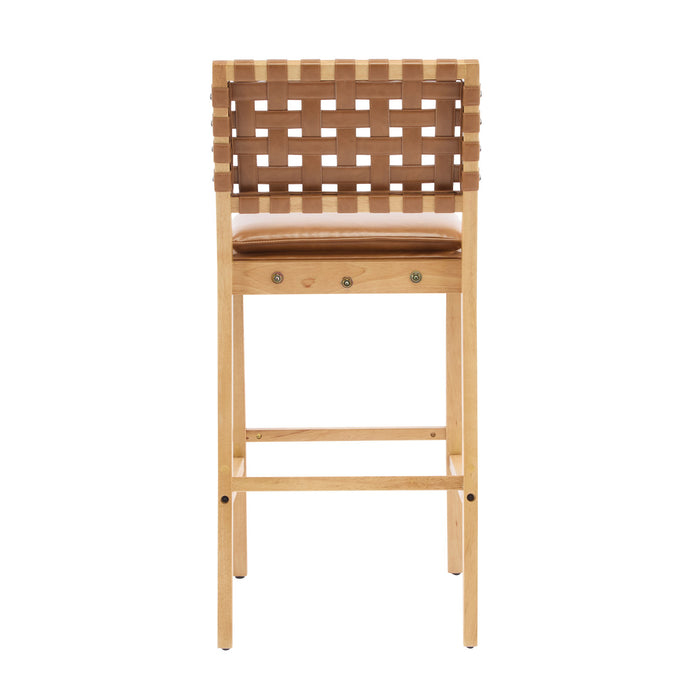 Philip Modern Rubber Wood Bar Stool Set of 2 with Woven Back Support,Natural