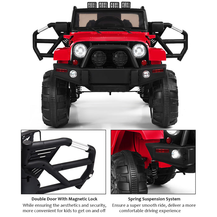 Costway 12v Kids Ride On Truck Car W/ Remote Control Mp3 Music Led Lights Red