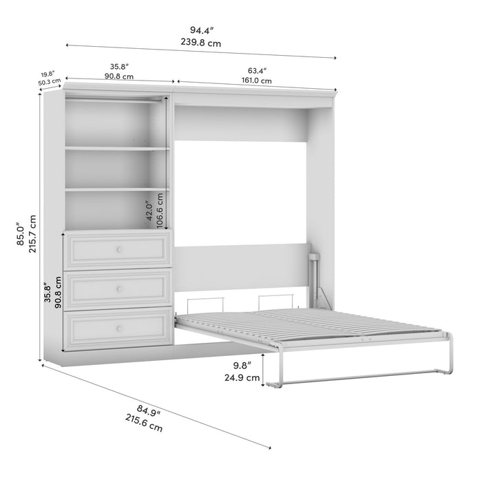 Bestar Versatile Full Murphy Bed Closet Organizer with Drawers (95 W) - White