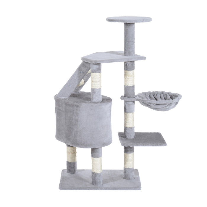 Pawhut 49\" Cat Tree With Hammock, Cat Condo Tower With Scratching Post For Indoor Cats, Grey