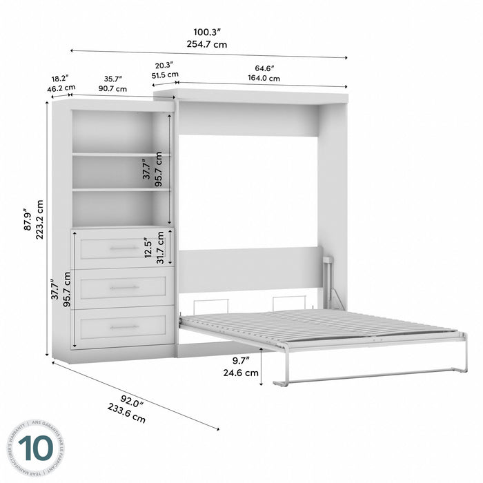 Bestar Pur Queen Murphy Bed and Shelving Unit with Drawers 101-Inch Wall Bed - Bark Grey