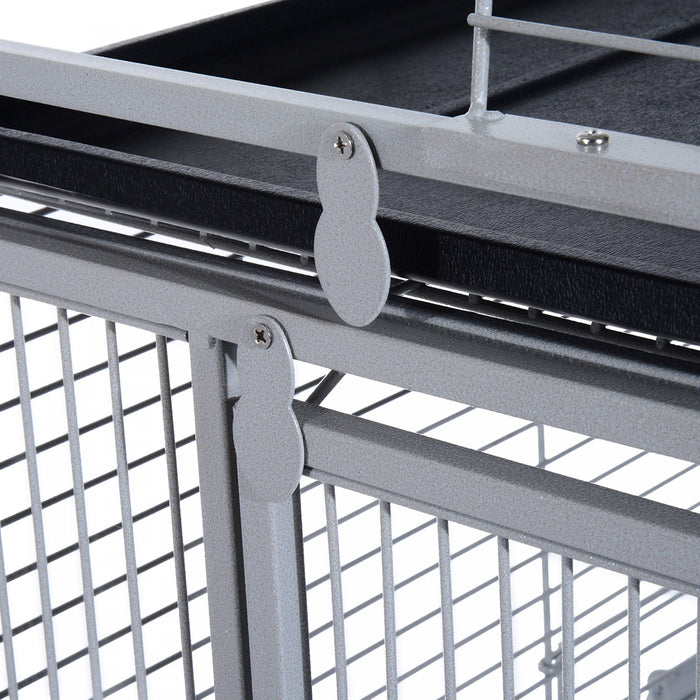 Pawhut 63.5\" Bird Cage For Cockatiels, Conure, African Greys, Porcupines, Indian Ringnecks, Parrot Cage With Wheels, Bird Feeder Stand, Play Top House, Silver