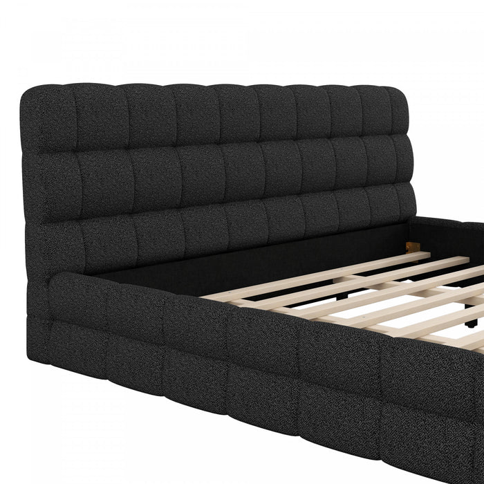 Emma Modern Upholstered Platform Bed with Comfortable Solid Wood,King Size,Black King Bed