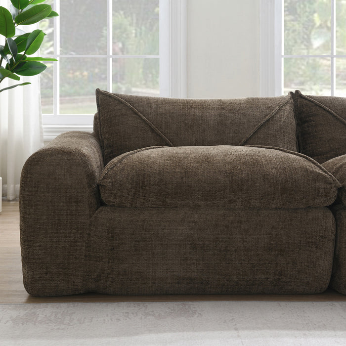 Cloud 116 Inch Modular Sectional Sofa with Ottoman and Legless Design, Brown