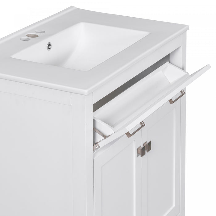 Baker 30 Inch Modern Bathroom Vanity with Ceramic Sink & Storage Cabinet, White