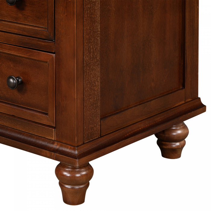 U_Style 27.6 Inch Painted Nightstand with Pull-Out Tray and 3 Drawers, Brown