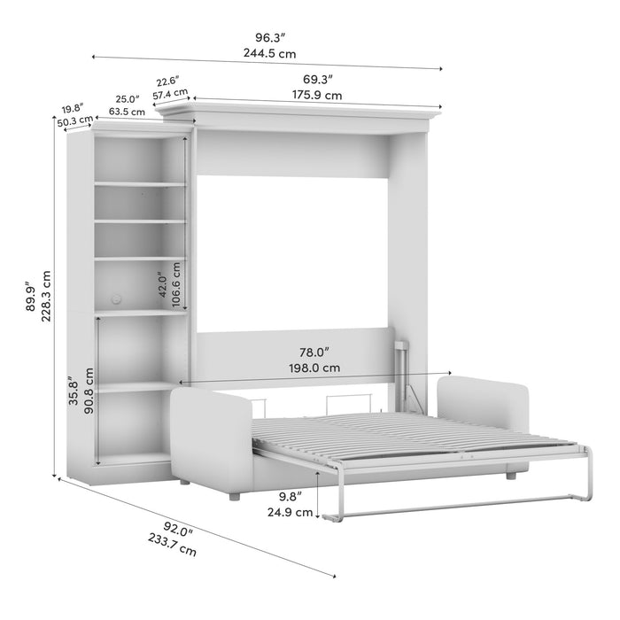 Bestar Versatile Queen Murphy Bed with Sofa and Closet Organizer (97 W) - White