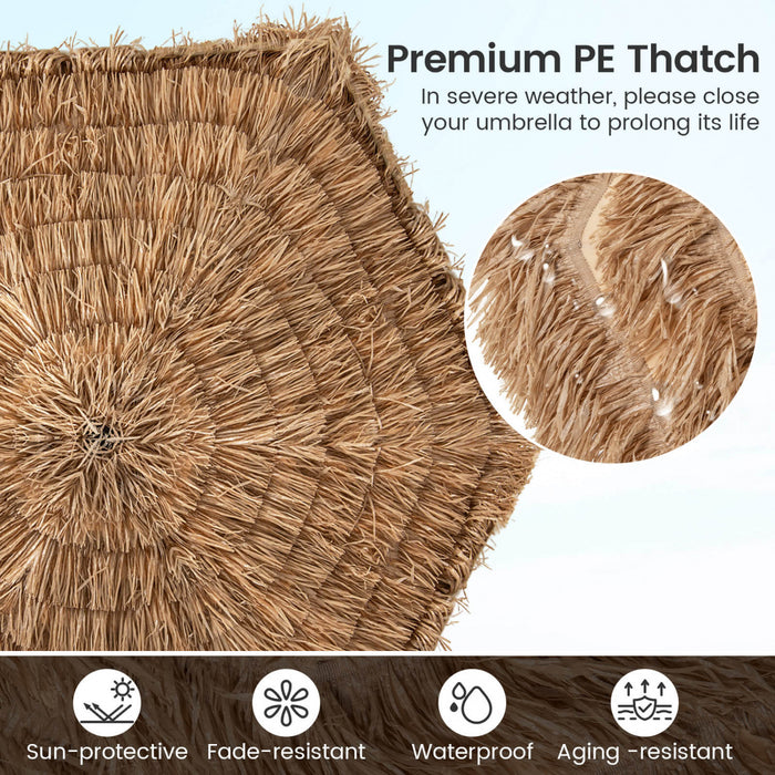 Costway 9.5 FT Cantilever Hula Tiki Thatch Patio Umbrella with Vented Top, 8-Layer Thatch