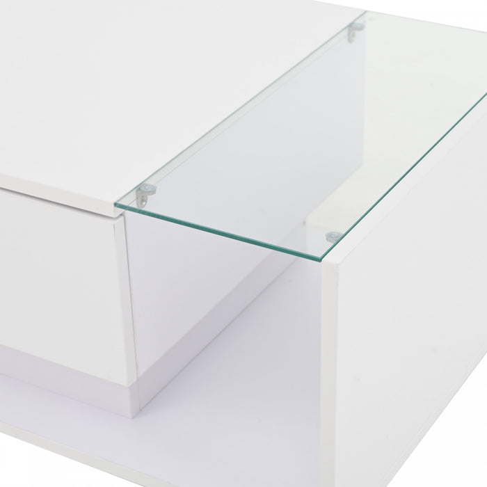 Evan Coffee Table with LED Lighting and Glass Top,White