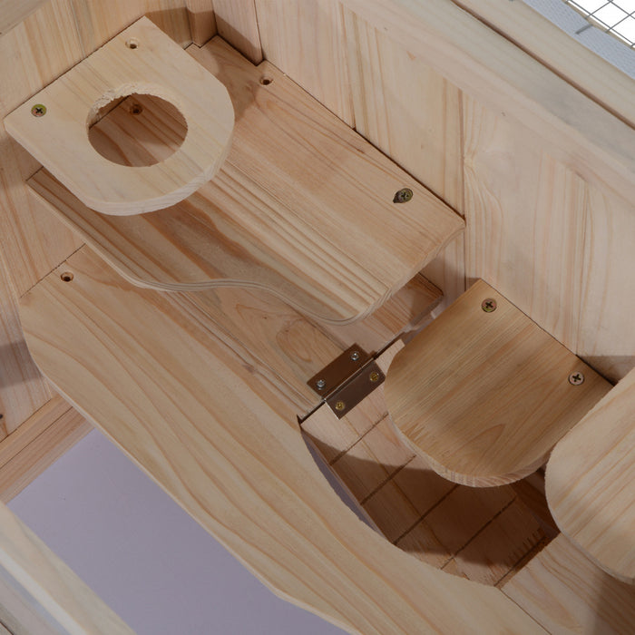 Pawhut Wooden Hamster Cage Guinea Pig Chinchilla Pet House 2 Levels Small Animals Habitat Home W/ Openable Roof W/ Run Space