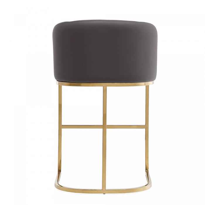 Louvre Mid-Century Modern Metal Upholstered Counter Stool in Gray - Set of 2