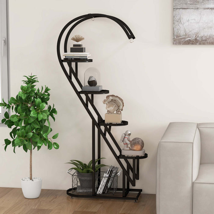 Costway 5 Tier Metal Plant Stand Heart-shaped Shelf With Hanging Hook For Multiple Plants Black