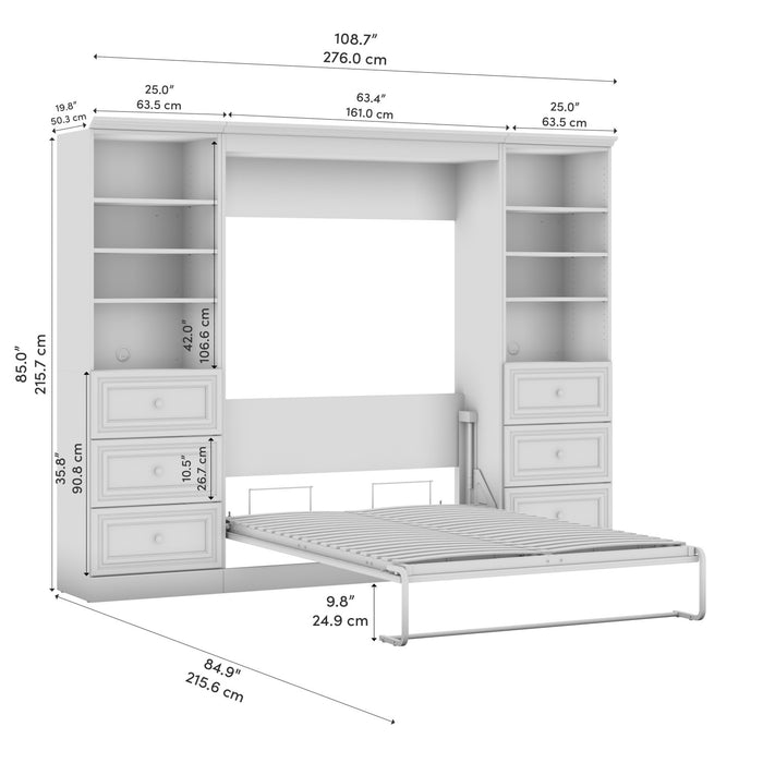 Bestar Versatile Full Murphy Bed Closet Organizers with Drawers (109 W) - White