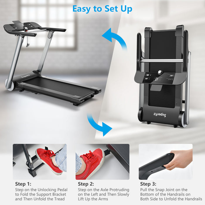 Superfit Folding Electric Treadmill Jogging Machine Bluetooth 10 Preset Programs