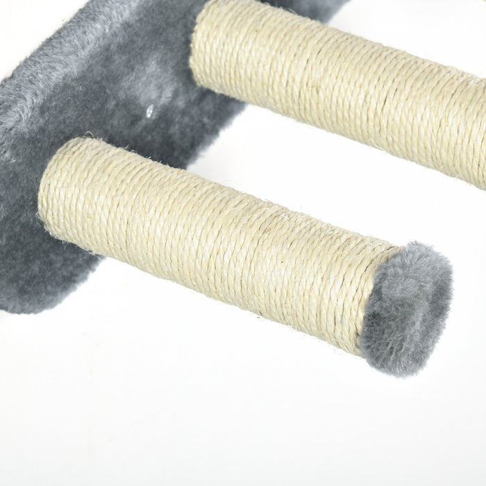 Pawhut Cat Wall Climber With Hammock, Scratching Post, 3 Steps, Jumping Platforms, Cat Wall Shelves For Relaxing, Sleeping, Climbing, Cat Wall Furniture For Indoor Cat - Grey