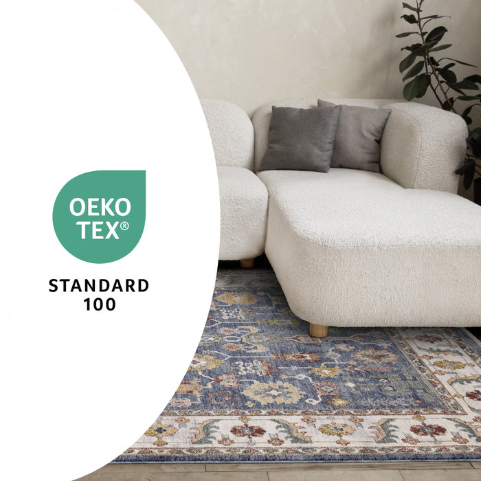 Olivia Blue Modern Tribal Inspired Border Rug, 7'10\" x 10'2\" Indoor Area Rug