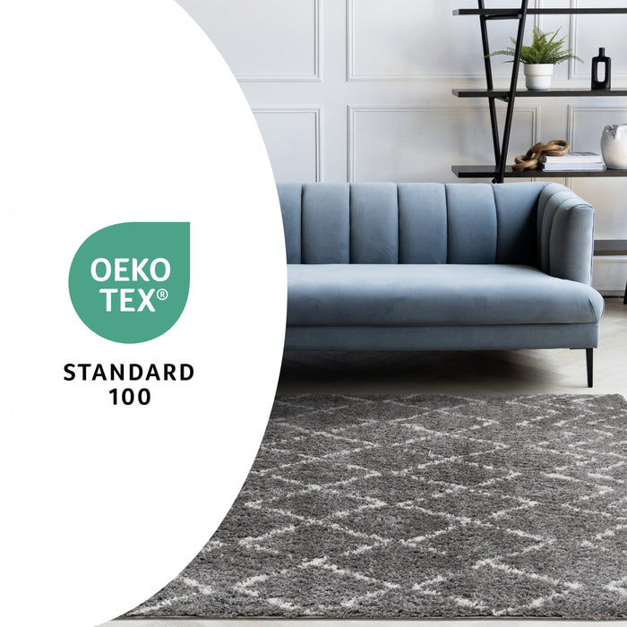 Taylor Grey Cream Rustic Diamond Rug, 7'10\" x 10'6\" Indoor Area Rug