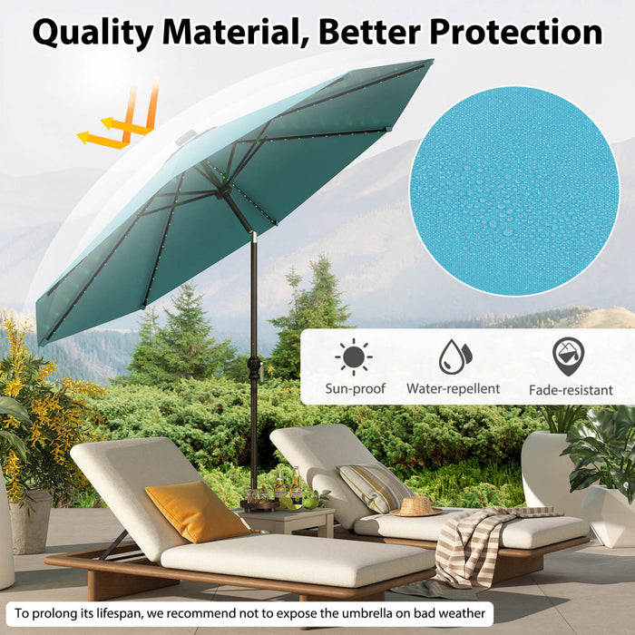 Costway 10 FT Solar Patio Umbrella with 96 LED Lights 35° Adjustable Tilt Vented Top Turquoise