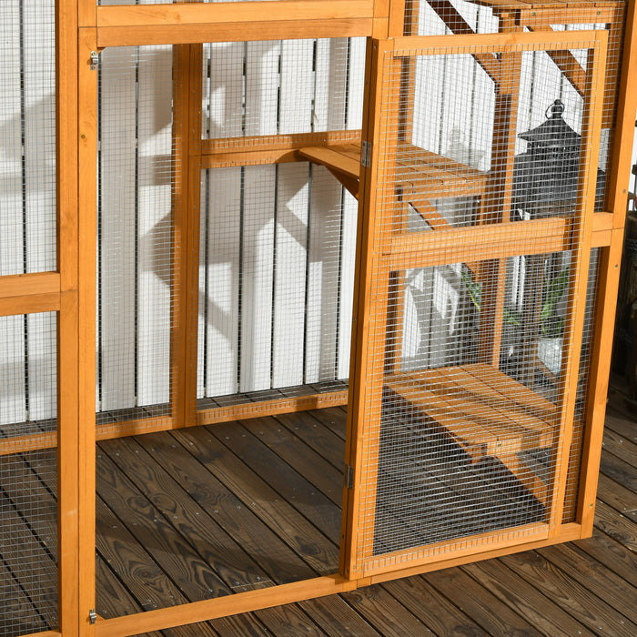 Pawhut Large Outdoor Catio Enclosure, Weatherproof Cat House With Asphalt Roof, Wooden Cat Patio Cage With 6 Balanced Platforms, 71\" X 39\" X 71\", Orange