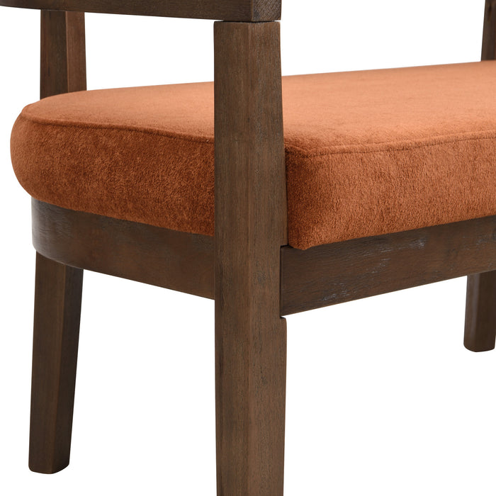 Rattan 47.5 Inch Rattan Upholstered Loveseat with Hand-Woven Backrest, Dark Orange, Walnut