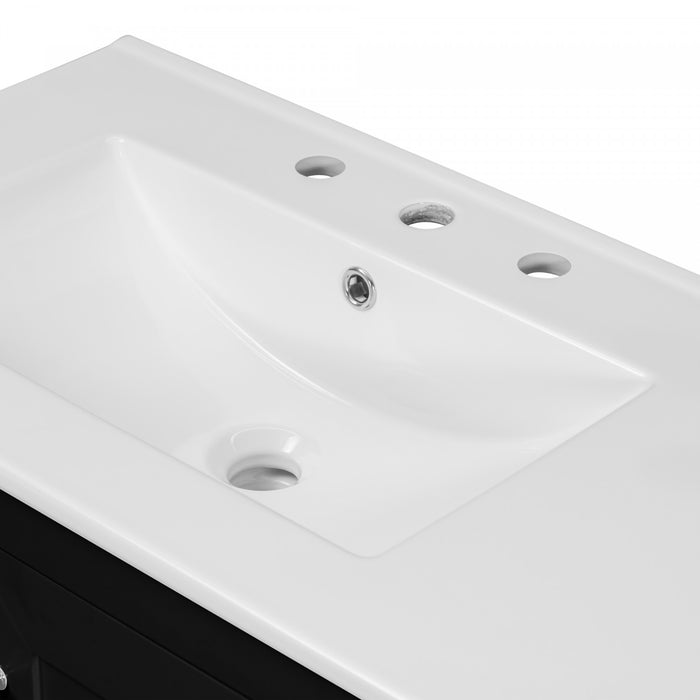 Derek 36 Inch Modern Bathroom Vanity with Ceramic Sink & Multi Storage, Black