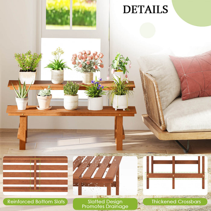 Costway 2 Tier Wood Plant Stand With Teak Oil Finish Indoor & Outdoor Flower Pot Holder