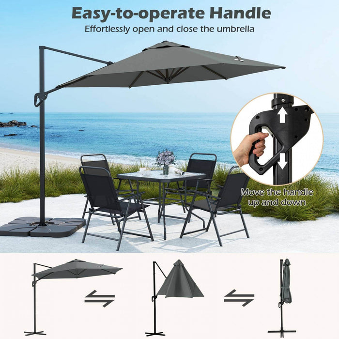 Costway 9 FT Patio Cantilever Umbrella with Sun-Protective Canopy, Top Air Vent Cross Base Gray