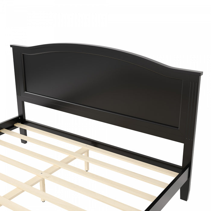Benson Full Size Solid Wood Platform Bed with Stylish Headboard, Black