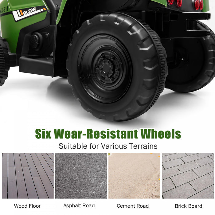 Costway 12v Kids Ride On Tractor With Trailer Ground Loader W/ Rc & Lights Dark Green