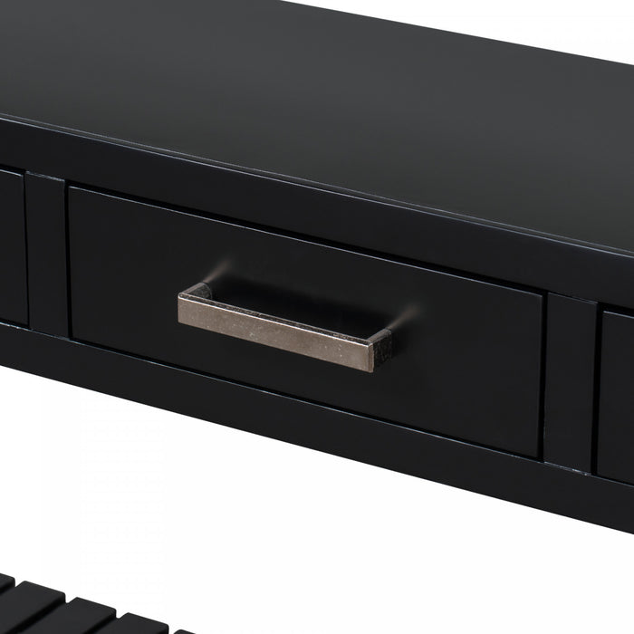 Ava 62.2'' Large Entryway Table with Drawers and Open Shelves,Black Sofa Table