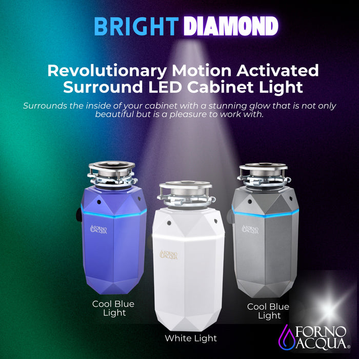 BrightDIAMOND 1HP Quietest Waste Disposer, LED Cabinet Light, Corded & Air Switch, MoonStone - WDD100TA2MS Food Disposer